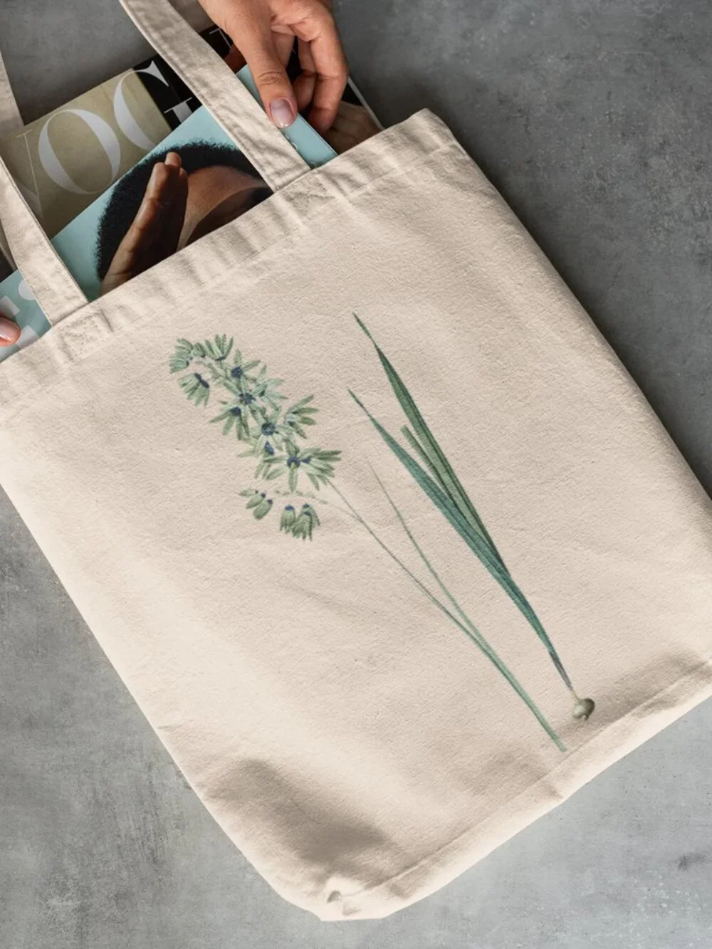 Turquoise Ixia Vintage Floral Print Graphic Canvas Tote Bag